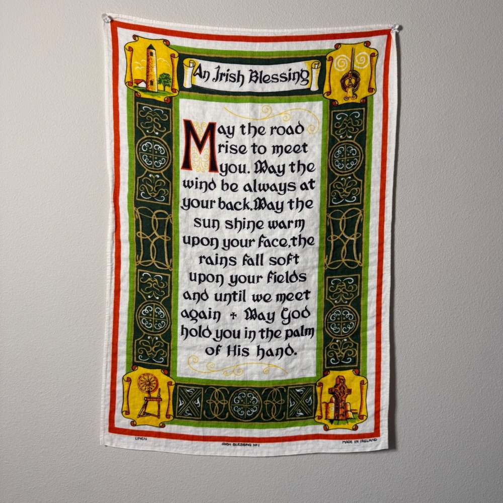 Vintage Irish Linen Tea Towel An Irish Blessing Made in Ireland Celtic Decor
